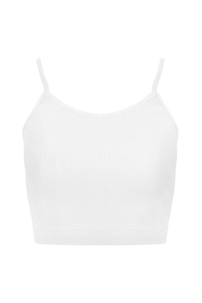 OEM Γυναικείο Λευκό Ριμπ Κροπ Τοπ με Τιράντες και Στρογγυλή Λαιμόκοψη Μεγέθου...