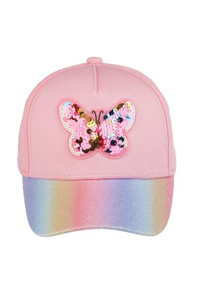 OEM Ροζ καπέλο με ντεγκραντέ σχέδιο γκλίτερ στο γείσο και πεταλούδα από πούλι...