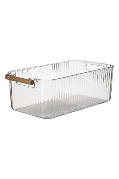 OEM Clear Plastic Storage Box with Wooden Handles 7.46L