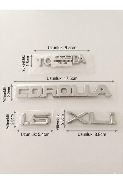 restinal Toyota Corolla 1.6 Xli Bagaj Yazı Amblem Seti Efsane Kasa Krom Logo ...