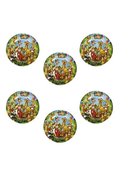 OEM Cardboard Plates with Jungle Animals Pattern "Happy Birthday" Ø18cm - 6pcs