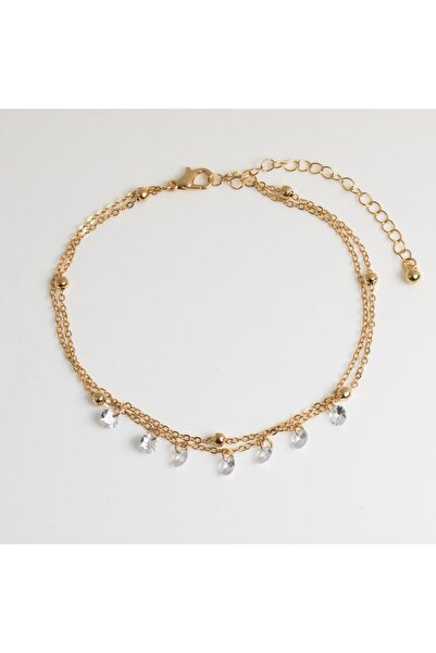 OEM Gold Color Double Chain Anklet with Rhinestone for Women