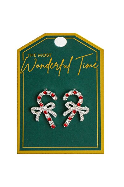 OEM Christmas Stick Earrings with Silver Bow & Rhinestone