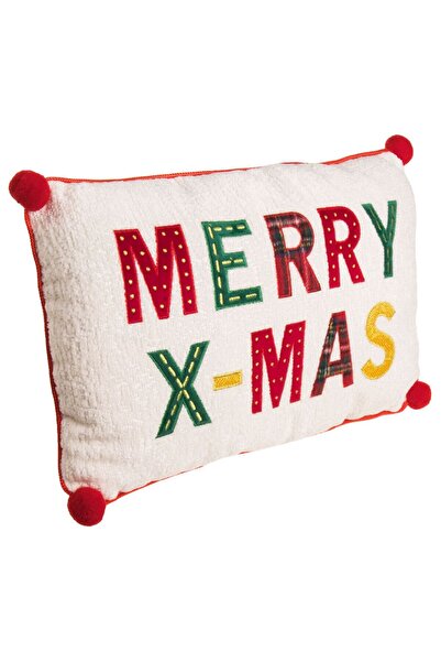OEM Perna Decorativa de Craciun Alba cu Mesaj Brodat "Merry X-Mas" 43x27cm
