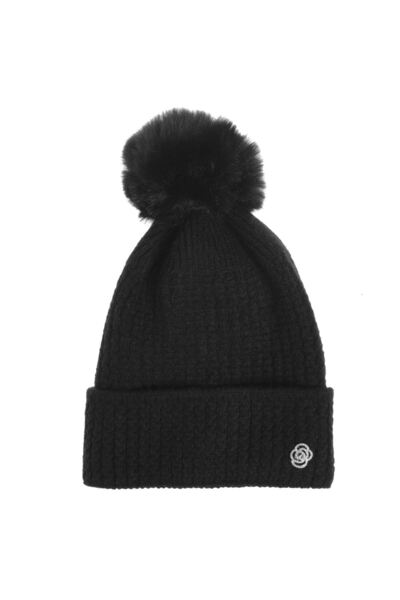 OEM Caciula Impletita Neagra cu Captuseala & Pompon