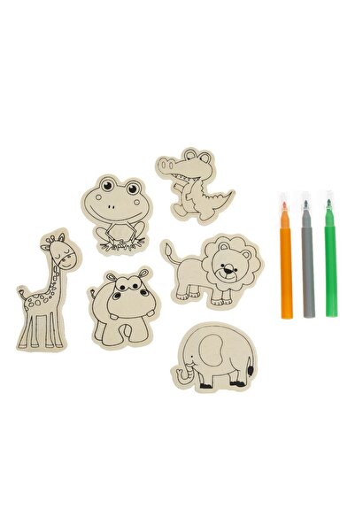 OEM Set Creativ cu Magneti Figurine din Lemn de Animale & 3 Carioci - 6buc