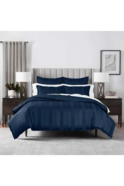 damask Double Hotel Comforter Set 6 Pieces with Striped Pattern