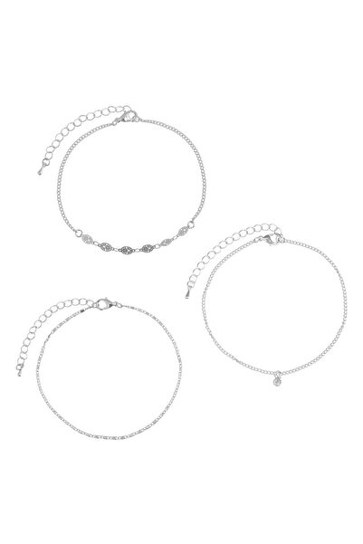 OEM Silver Color Chain Anklet with Strarr Flower for Women - 3pcs
