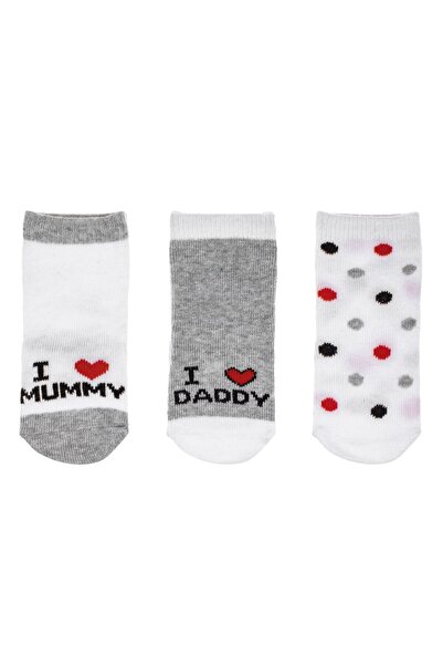 OEM Grey White Polka Dot Socks "I Love Mummy" & "I Love Daddy" for Babies - 3...