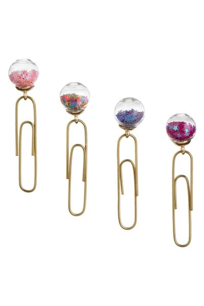 OEM Gold Metal Clips with Transparent Balls with Confetti Topper 6.5cm - 4pcs