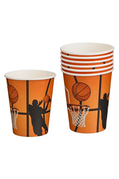 OEM Πορτοκαλί χάρτινα ποτήρια πάρτι με σχέδιο μπάσκετ 240ml - 6 τεμάχια