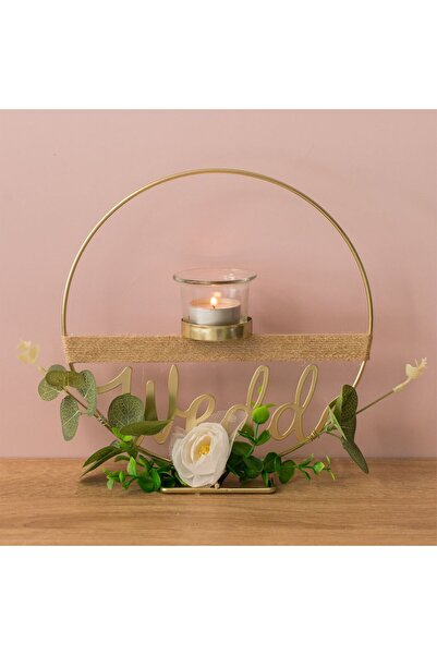 OEM Διακοσμητικό Χρυσό Μεταλλικό Κηροπήγιο σε σχήμα Λουλουδιού με Γυαλί  "Wed...