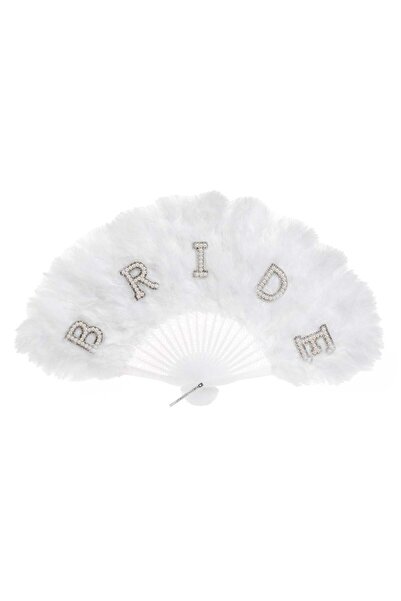 OEM Evantai Alb cu Pene & Stras Margele Bride 23cm