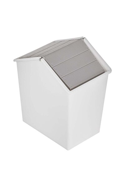 OEM White Trash Can with Gray Lid in the Shape of a House 13.5x10x15.8 centim...