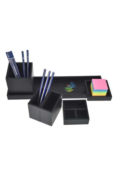 OEM Μαύρος Ξύλινος Οργανωτής Γραφείου με 5 Αποσπώμενες Θήκες 37,5x10,5x10,5 ε...