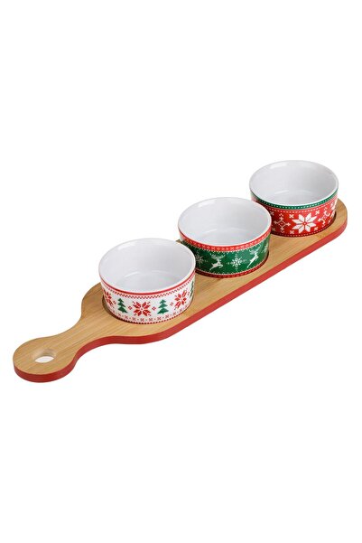 OEM Set of Ceramic Bowls with Bamboo Base for Christmas 38.5x10x4.5 centimeters