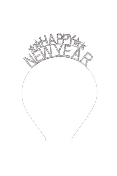 OEM Silver Hair Crown with Rhinestone Stars "Happy New Year"