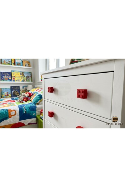 Dotta Design Çocuk Odası Kulpları - Blok Tasarımlı Kulp - Kırmızı (Tekli-3x3 cm)