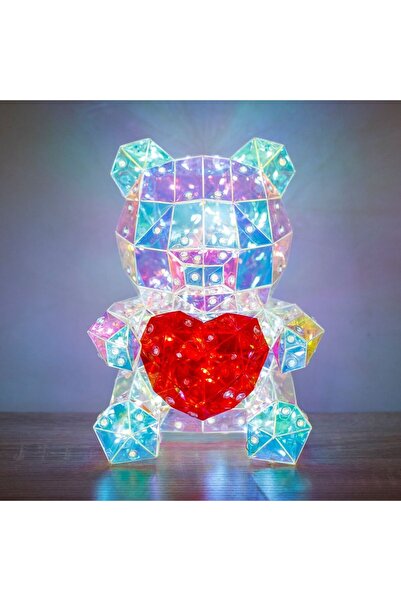 OEM USB LED Ιριδίζουσα Λάμπα Αρκουδάκι με Κόκκινη Καρδιά σε Κουτί Δώρου 14x15...