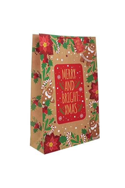 OEM Χριστουγεννιάτικη Τσάντα Δώρου με Σχέδιο Μυστέλαιου και Ανθρωπάκι από Μελ...