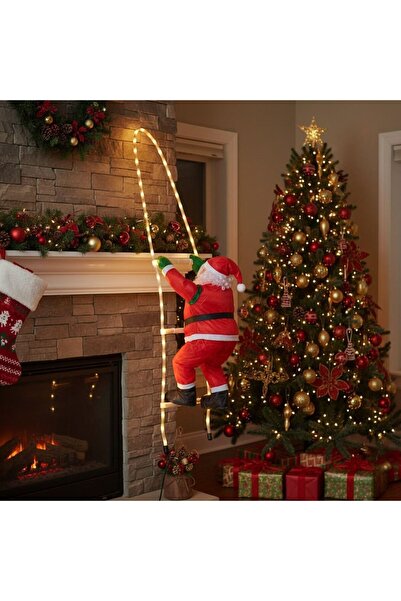 OEM Decoratiune de Craciun Scara cu Mos Craciun cu Lumini 1.45 metri - Alb Cald
