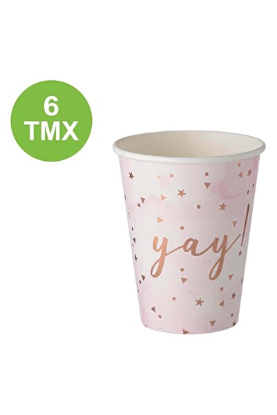 OEM Pink Cardboard Cups with Gold Foil "Yay" 360ml - 6pcs