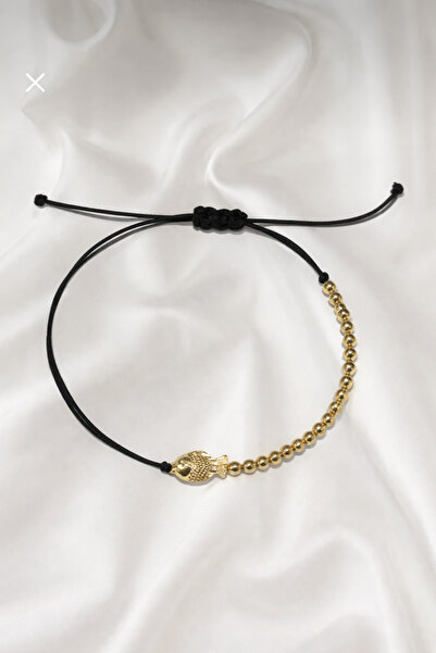 Femenino Yarısı Kırmızı İp Yarısı Gold Top Boncuklu Balık Şans Bilekliği – Ay...