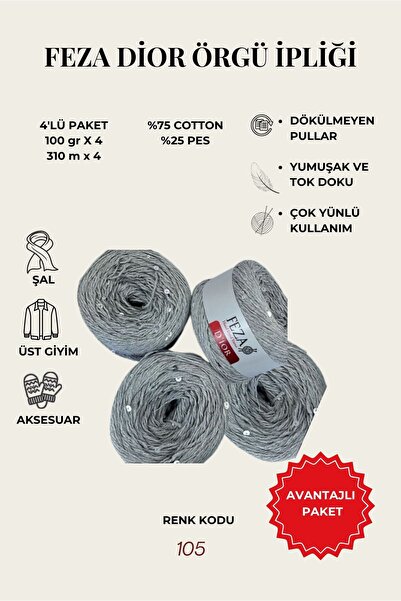 Feza Dior Pullu Örgü İpi 4’lü Set 100gr – 310m – Pamuk Karışımlı El Örgü İpliği