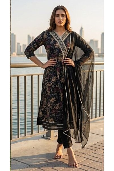 Genaric Women’s Rayon Printed Long Kurta Salwar Suit Set 3 Piece – Unstitched...