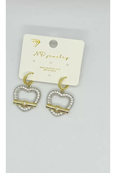 ndjewelry Heart Shape Sparkling Dangle Earrings – Gold & Silver Mix