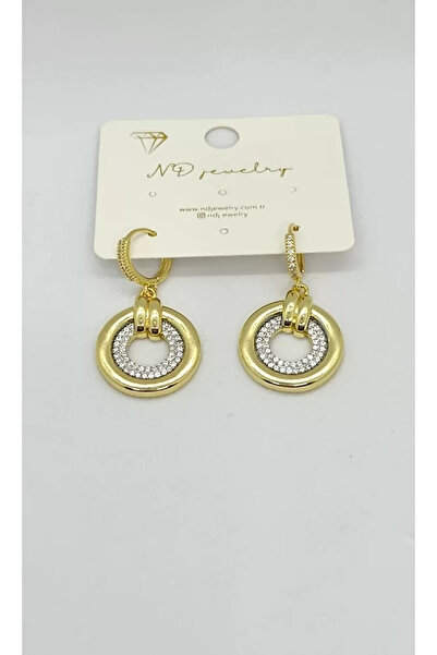 ndjewelry Double Hoop Stone Detailed Earrings – Golden Shine