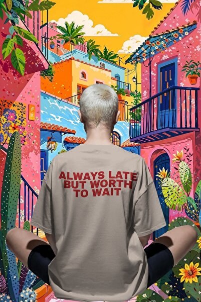 Ninkasiwear Always Late Written Unisex Oversize 24/1 Cotton T-Shirt - Special...