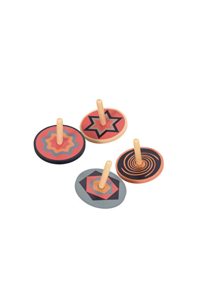 Egmont Toys Colorful wooden spinning top with graphic designs,