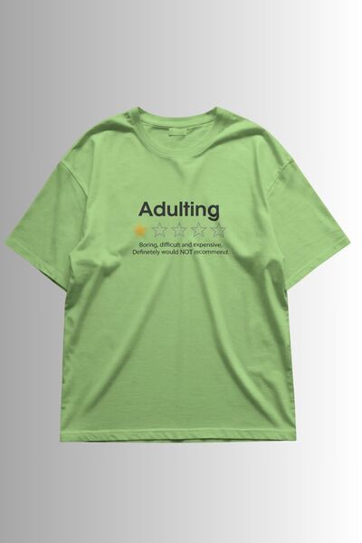Ninkasiwear Adulting 1 Star Review Written Unisex Oversize 24/1 Cotton T-Shirt - Special Collar Printed