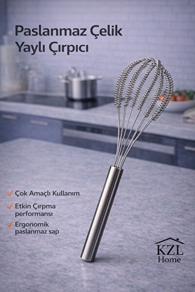 KZL HOME Paslanmaz Çelik Spiral Yaylı Tel Çırpıcı Çok Amaçlı Yumurta Krema So...