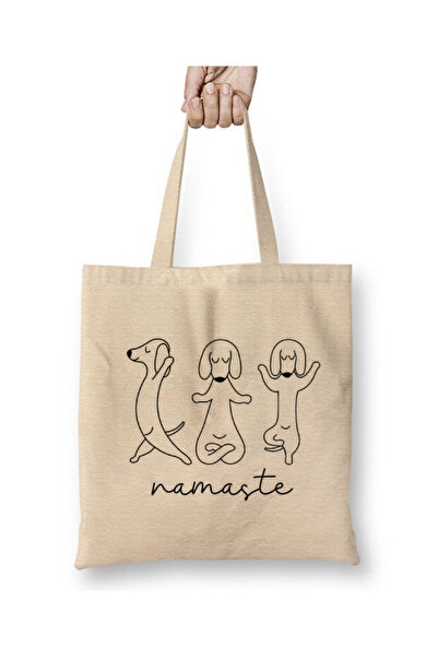 Toyaso Кучешка йога Намасте Кучета Бяла пазарска чанта с дълга дръжка, плажна...