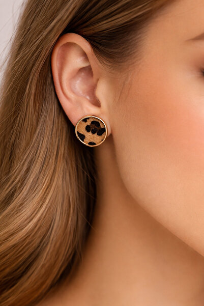 MRK Women's Leopard Patterned Round Mini Earrings