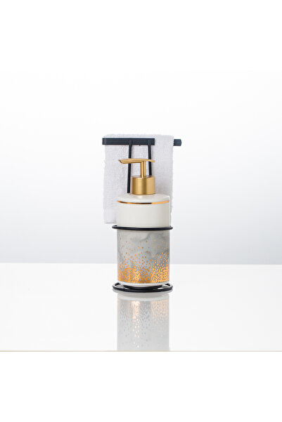 Malooki Grey porcelain soap dispenser set with holder and hand towel