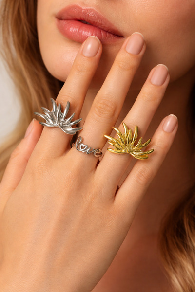 MRK Women's 3-Piece Set Love Palm Ring Set Ring