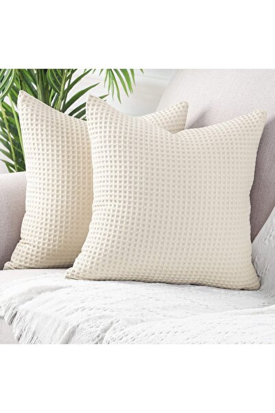 OEM Set of 2 Decorative Pillow Covers, Waffle Pique Texture, 65×65 cm, Beige