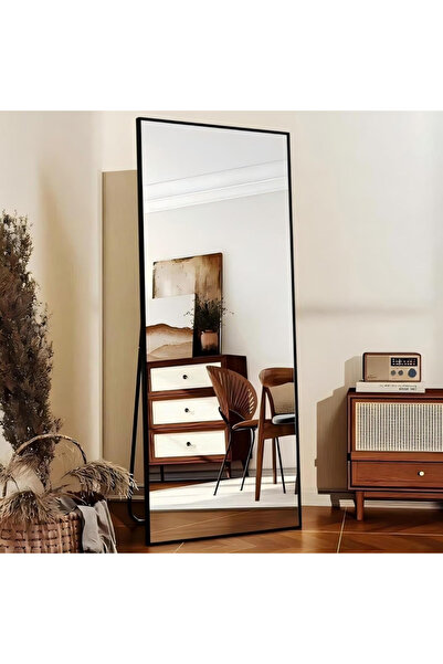 Golivn مرآة أرضية كاملة الطول 165*60 سم لغرفة النوم، مرآة سوداء قائمة أو معلقة