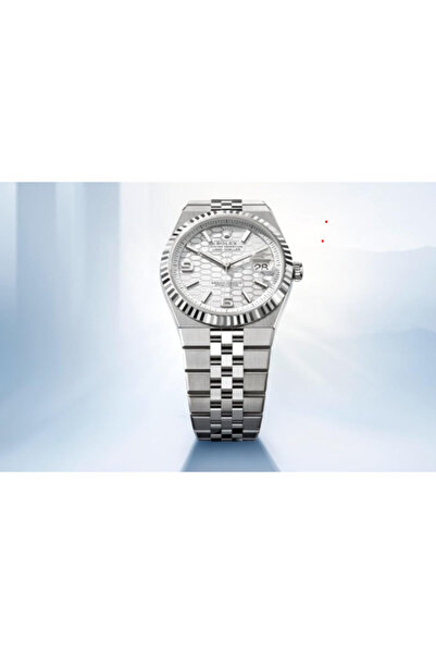 Rolex Silver Stainless Steel Wristwatch with Fluted Bezel and Textured Dial( ...