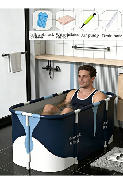 Generic حوض استحمام محمول قابل للطي بطول 140 سم مع مسند ظهر قابل للنفخ ووسادة...
