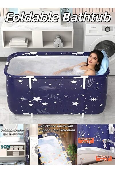Generic حوض استحمام محمول قابل للطي بطول 140 سم مع مسند ظهر قابل للنفخ ووسادة...