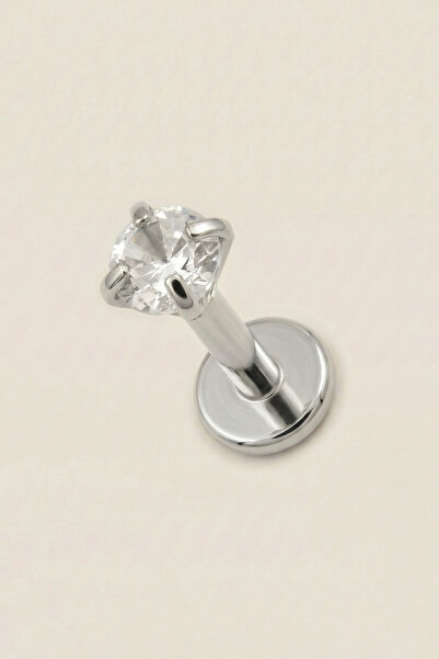 Hetra Gümüş Renkli Cerrahi Çelik 6 mm Tektaş Flatback Tragus Piercing – Helix...