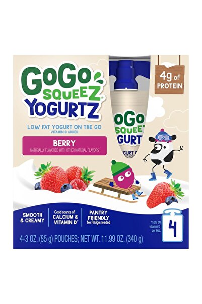GoGo squeeZ Berry YogurtZ 4 Pack, Kids Snack, Real Yogurt & Fruit, Gluten Free