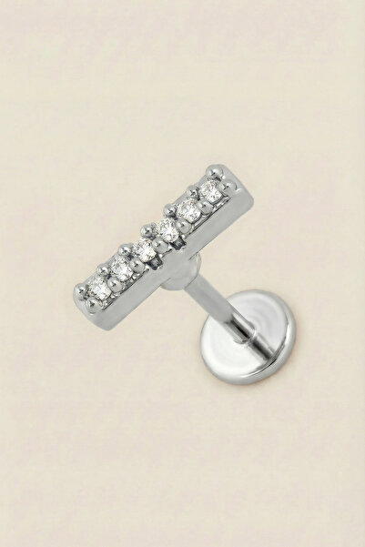 Hetra Gümüş Renkli Cerrahi Çelik Zirkon Taşlı Minimal Bar Flatback Piercing –...