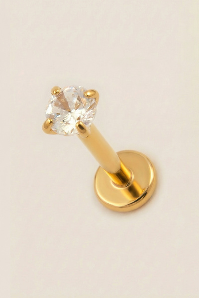 Hetra Altın Renkli Cerrahi Çelik 8 mm Tektaş Flatback Tragus Piercing – Helix...