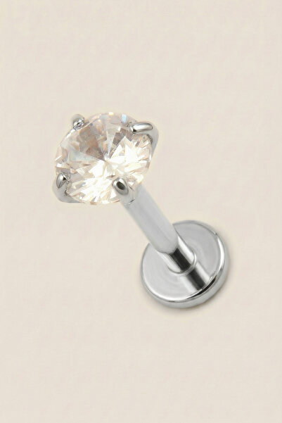 Hetra Gümüş Renkli Cerrahi Çelik 8 mm Taşlı Flatback Tragus Piercing – Helix,...