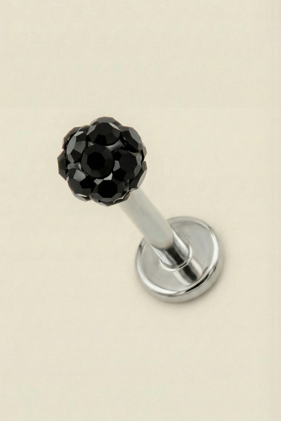 Hetra Gümüş Renkli Cerrahi Çelik 8 mm Siyah Flatback Tragus Piercing – Helix,...
